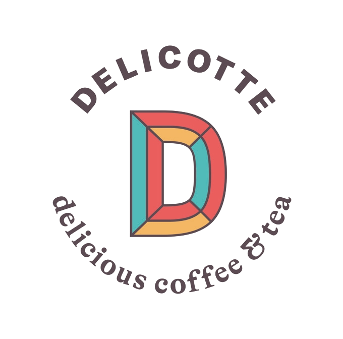 Logotipo completo de la tienda de café de especialidad con letra D multicolor y texto circular.