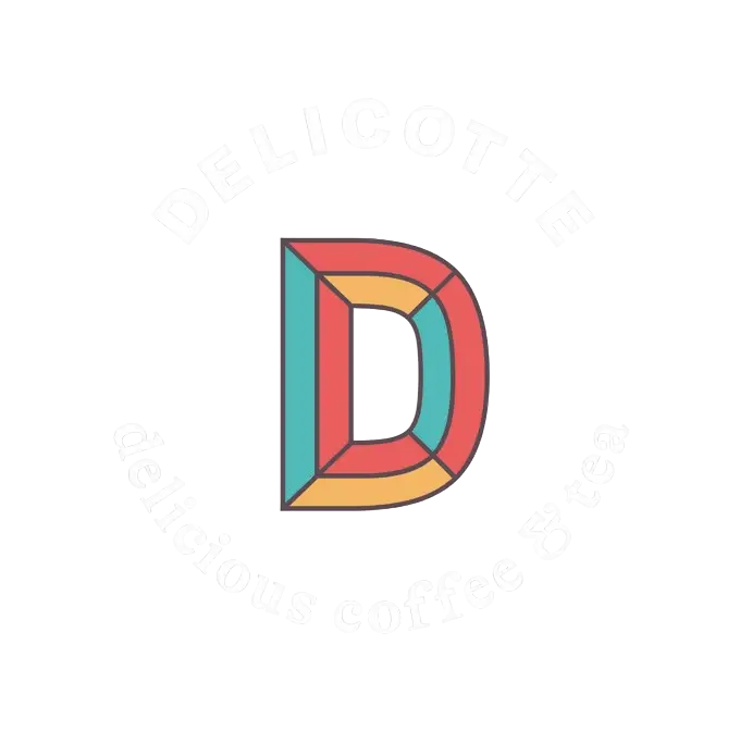 Logotipo de la tienda de café de especialidad con letra D geométrica y texto circular.