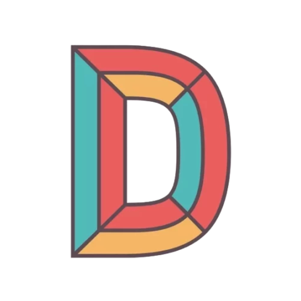 Letra D geométrica multicolor del logotipo de la tienda de café de especialidad.